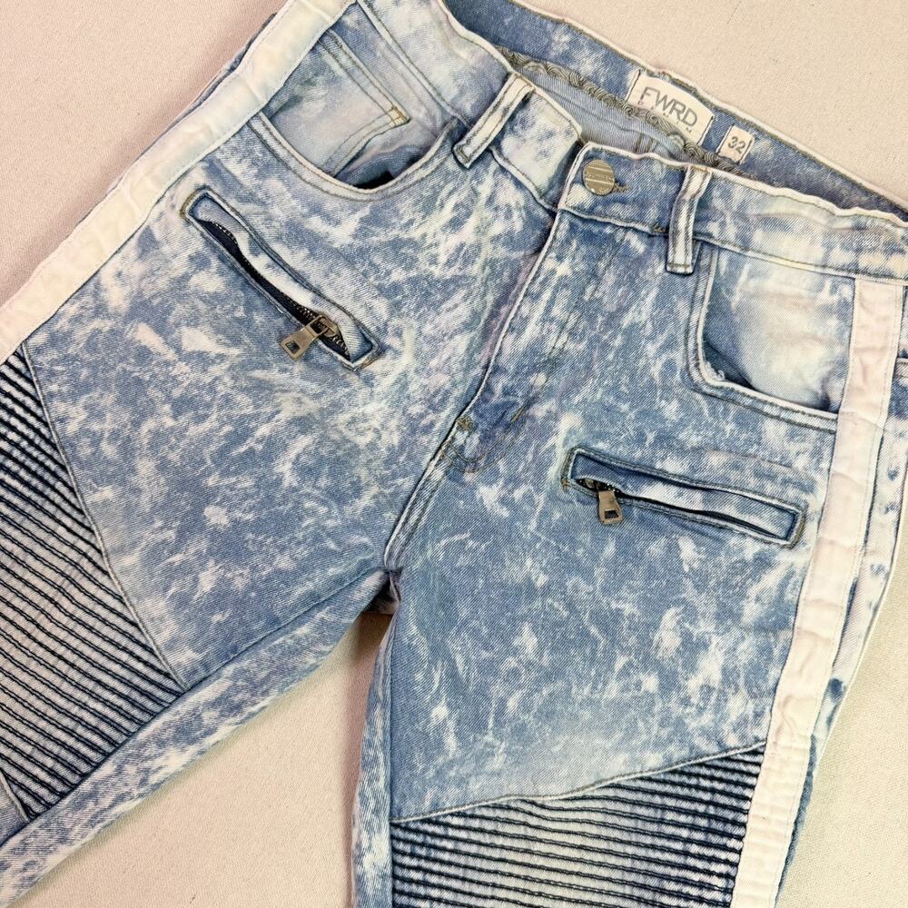FWRD Denim Acid Wash Moto Jeans Mens 32x32 Skinny Biker Zip Punk Distressed